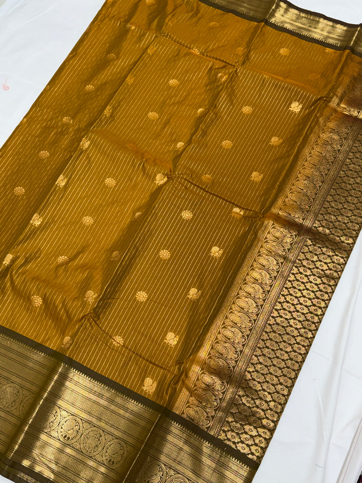 Gold Stripes Semi-Silk Gadwal Saree (DHN-237)