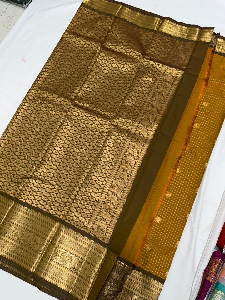 Gold Stripes Semi-Silk Gadwal Saree (DHN-237)