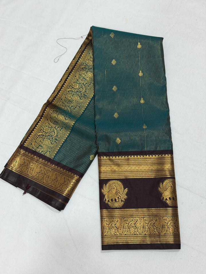 Teal Semi-Silk Gadwal Saree (DHN-250)