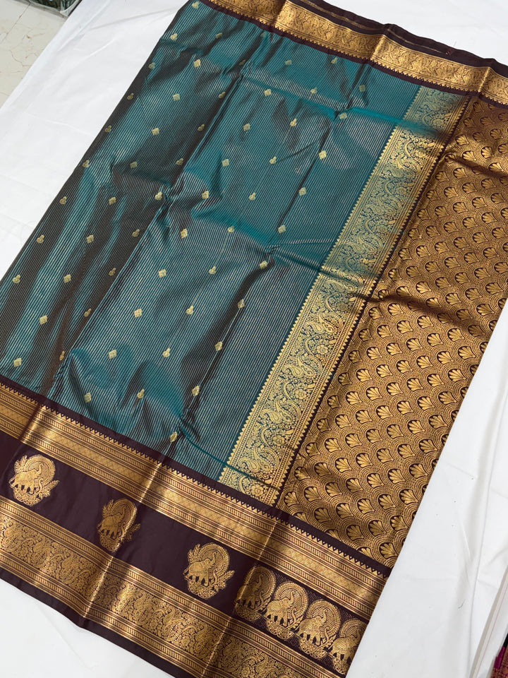 Teal Semi-Silk Gadwal Saree (DHN-250)