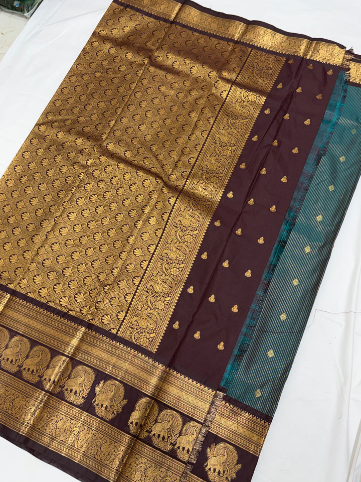 Teal Semi-Silk Gadwal Saree (DHN-250)