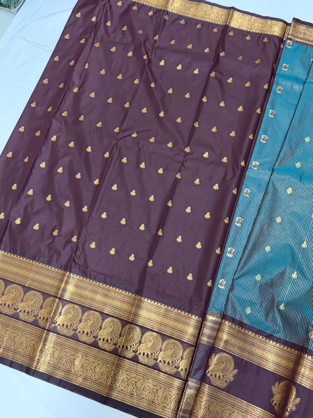 Teal Semi-Silk Gadwal Saree (DHN-250)