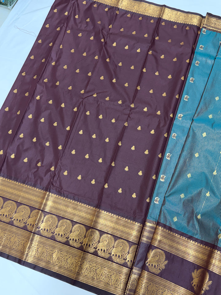 Teal Semi-Silk Gadwal Saree (DHN-250)