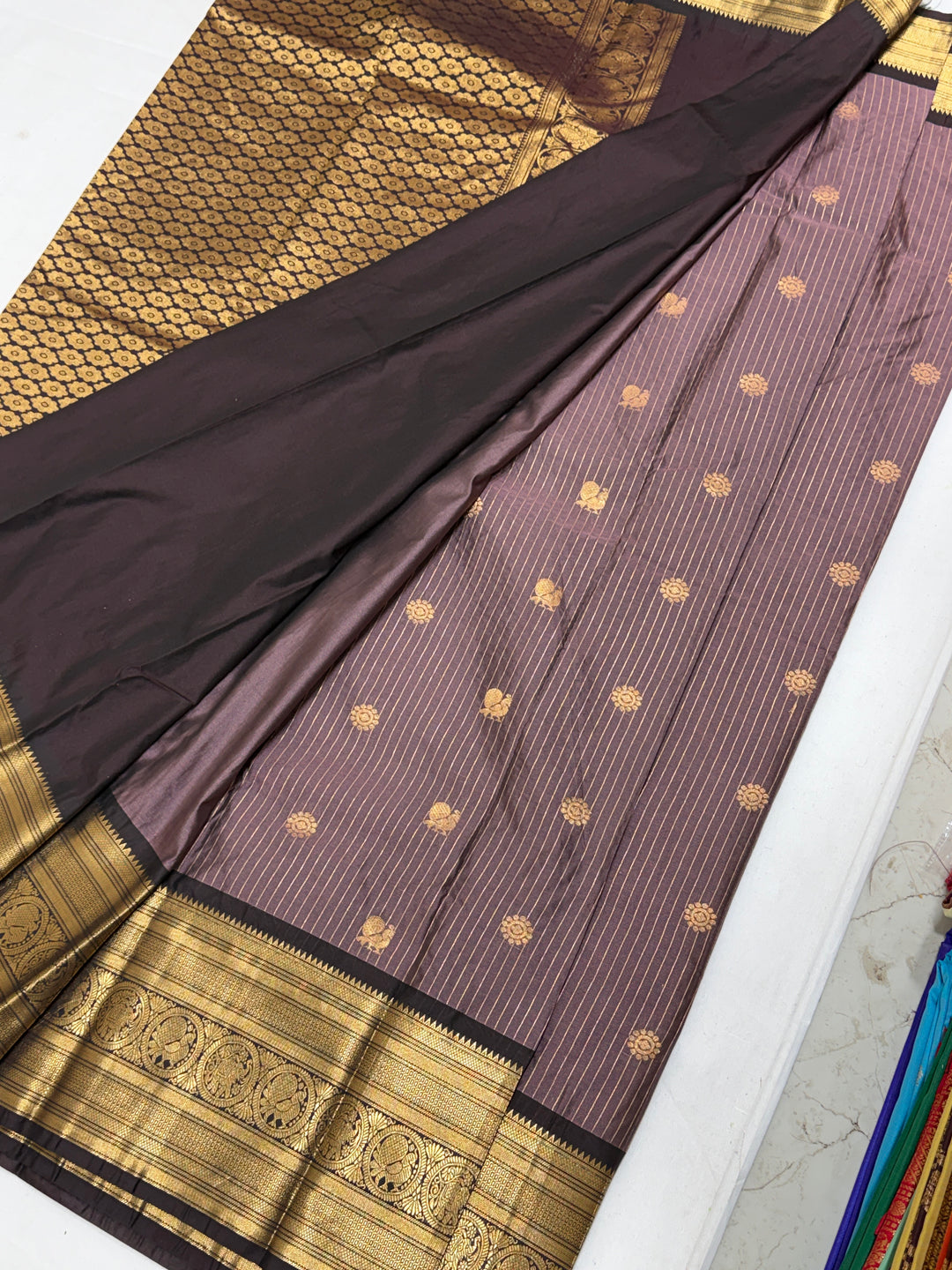 Brown Semi Gadwal Saree DHN-375