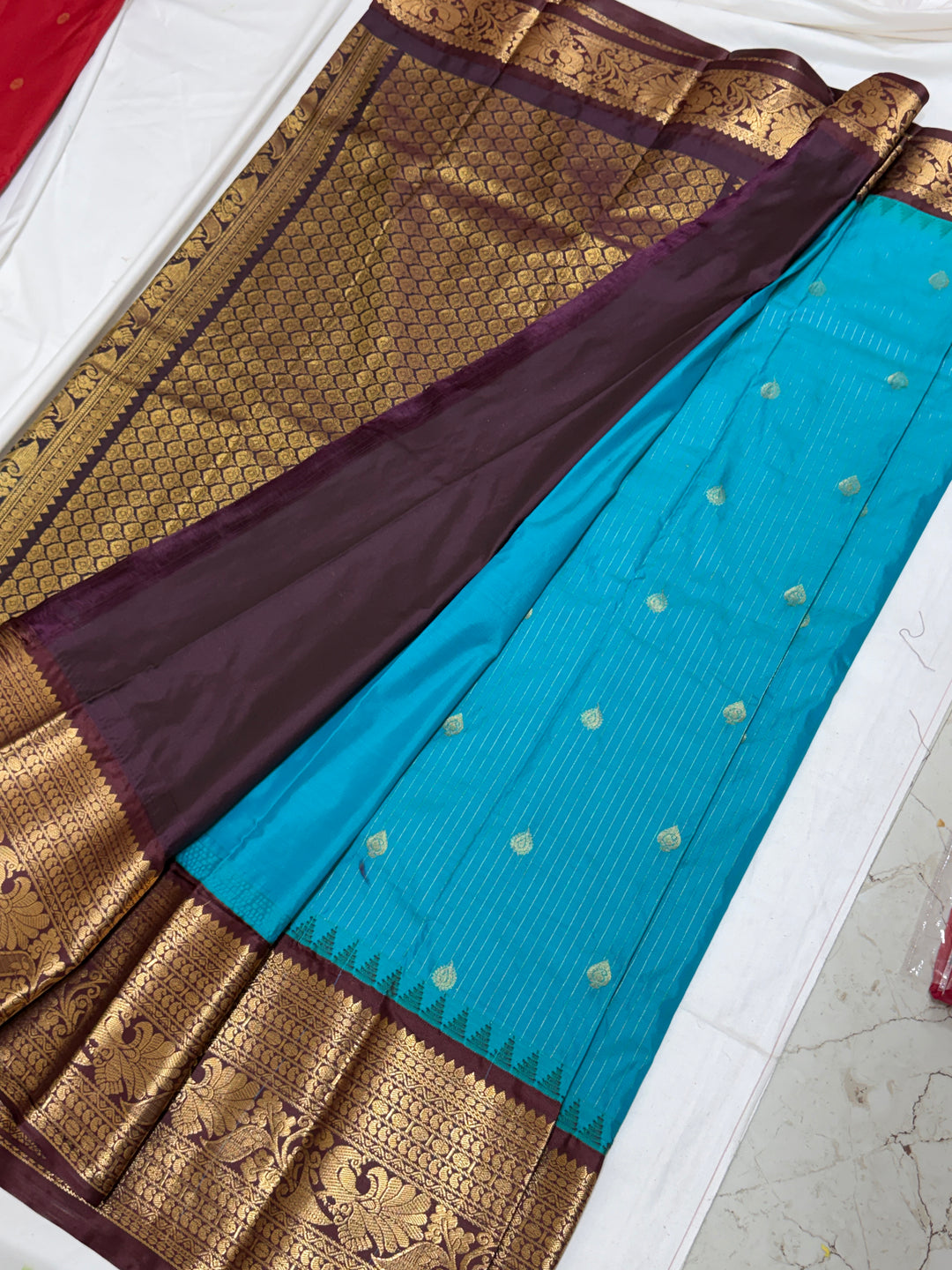 Sky Blue Semi-Silk Gadwal Saree (DHN-464)