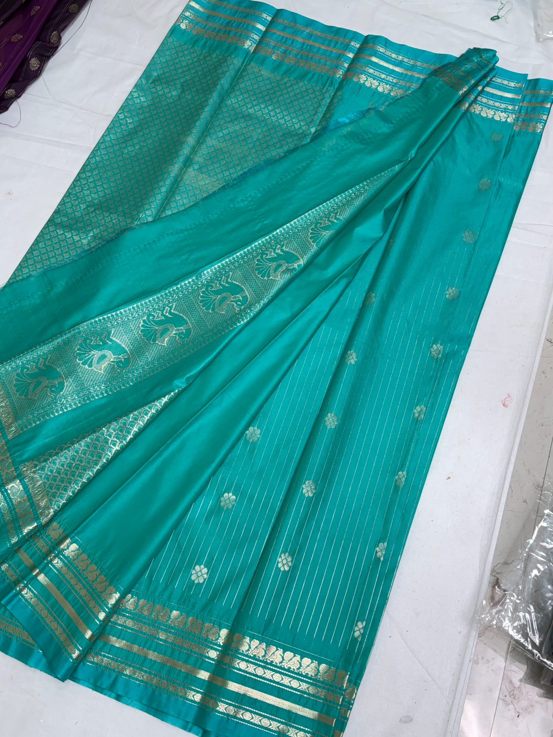 Teal Semi Gadwal Saree DHN-356