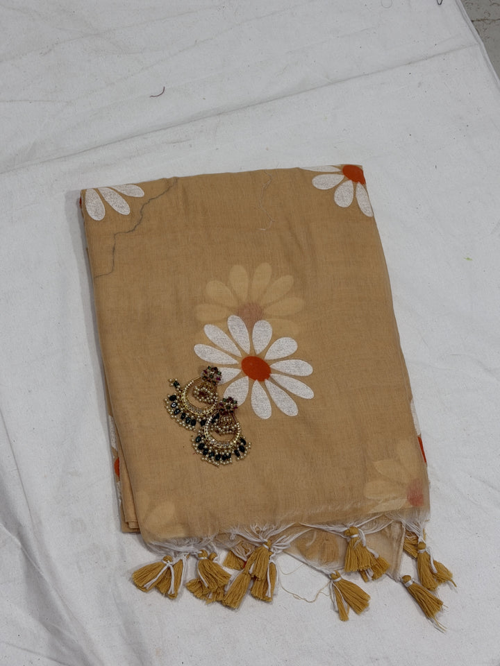 Sunflower Paint Khadi Cotton Saree (DHN-498)