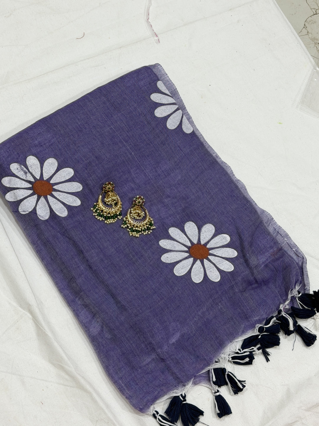 Sunflower Paint Khadi Cotton Saree (DHN-498)