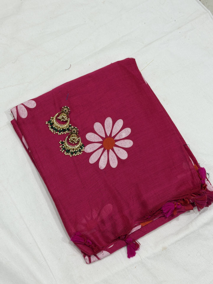 Sunflower Paint Khadi Cotton Saree (DHN-498) — Magenta
